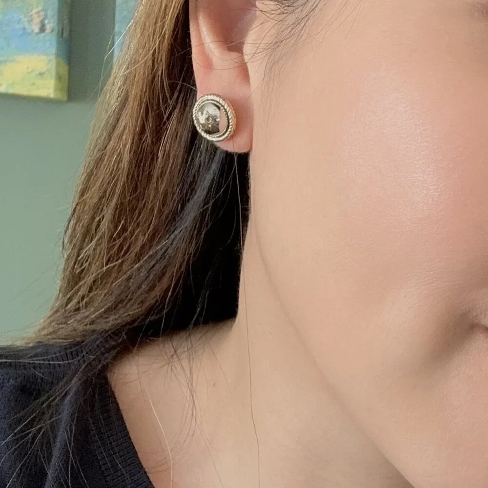 NEW！Tory Burch Logo Rope Stud Earrings -Silver